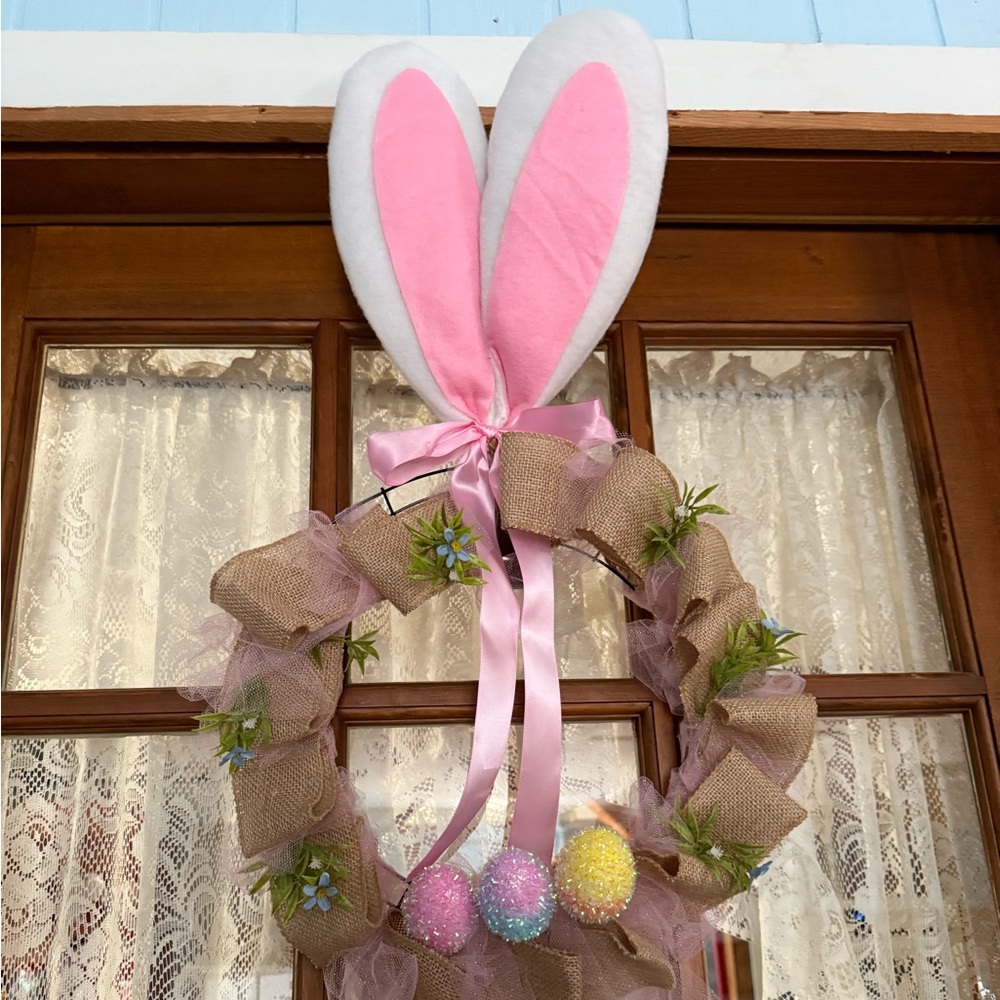 Charming Burlap Easter Wreath with Bunny Ears